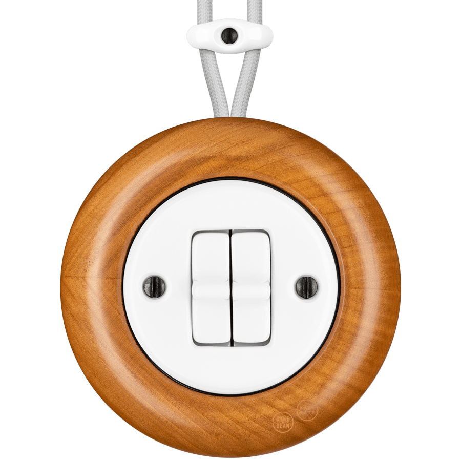 WOODEN PORCELAIN SURFACE MOUNTED PADELUS DOUBLE TOGGLE SWITCH - DYKE & DEAN