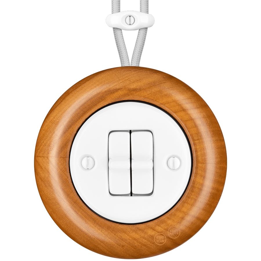 WOODEN PORCELAIN SURFACE MOUNTED PADELUS DOUBLE TOGGLE SWITCH - DYKE & DEAN