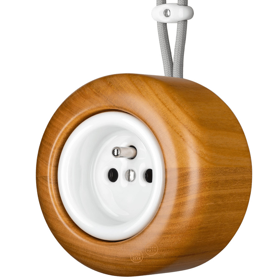 WOODEN PORCELAIN SURFACE MOUNTED PADELUS EURO PIN SOCKET - DYKE & DEAN