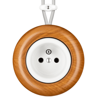 WOODEN PORCELAIN SURFACE MOUNTED PADELUS EURO PIN SOCKET - DYKE & DEAN