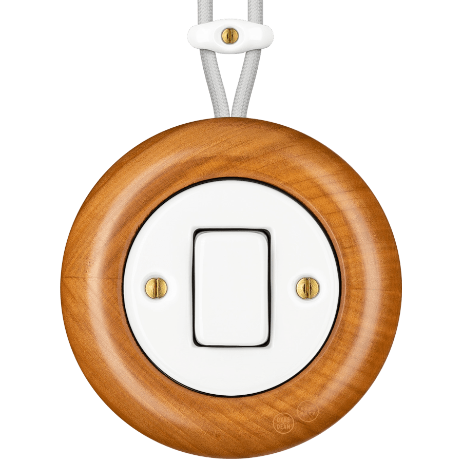 WOODEN PORCELAIN SURFACE MOUNTED PADELUS FAT BUTTON SWITCH - DYKE & DEAN