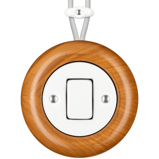 WOODEN PORCELAIN SURFACE MOUNTED PADELUS FAT BUTTON SWITCH - DYKE & DEAN