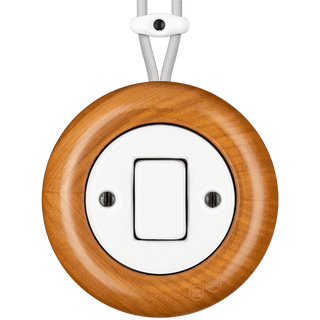WOODEN PORCELAIN SURFACE MOUNTED PADELUS FAT BUTTON SWITCH - DYKE & DEAN
