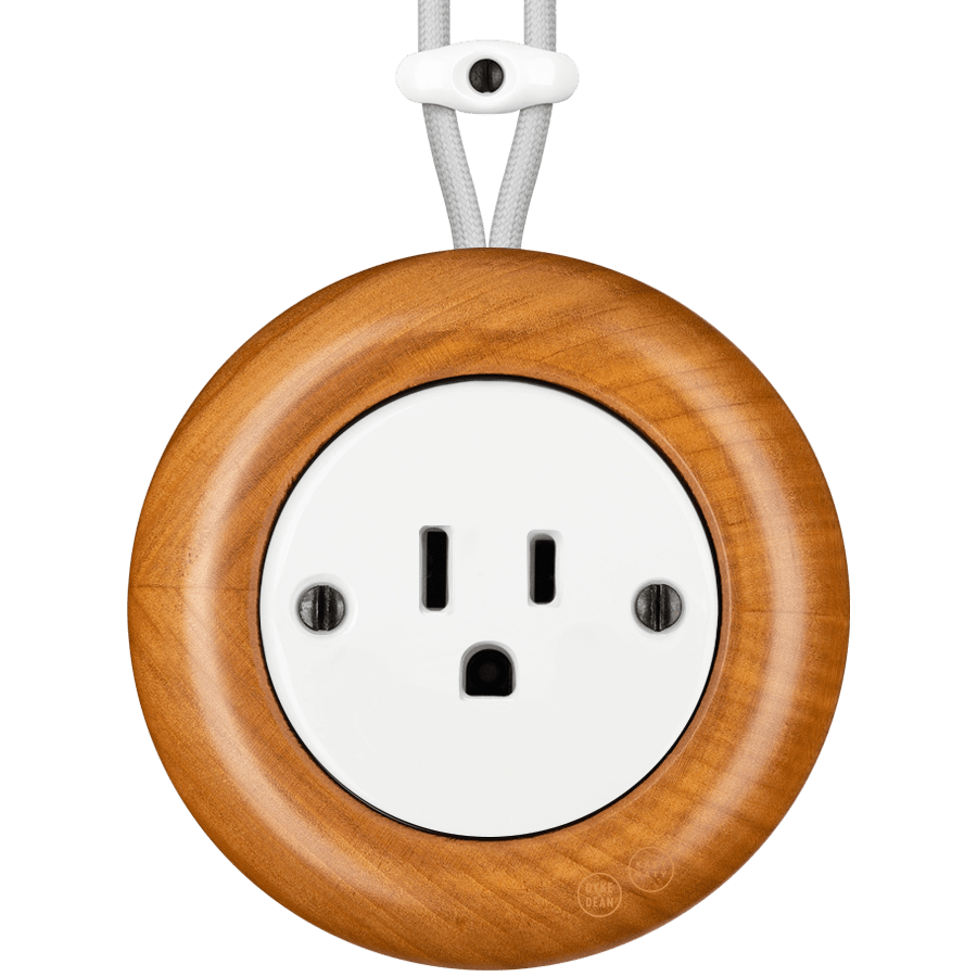 WOODEN PORCELAIN SURFACE MOUNTED PADELUS SOCKET USA 15AMP - DYKE & DEAN