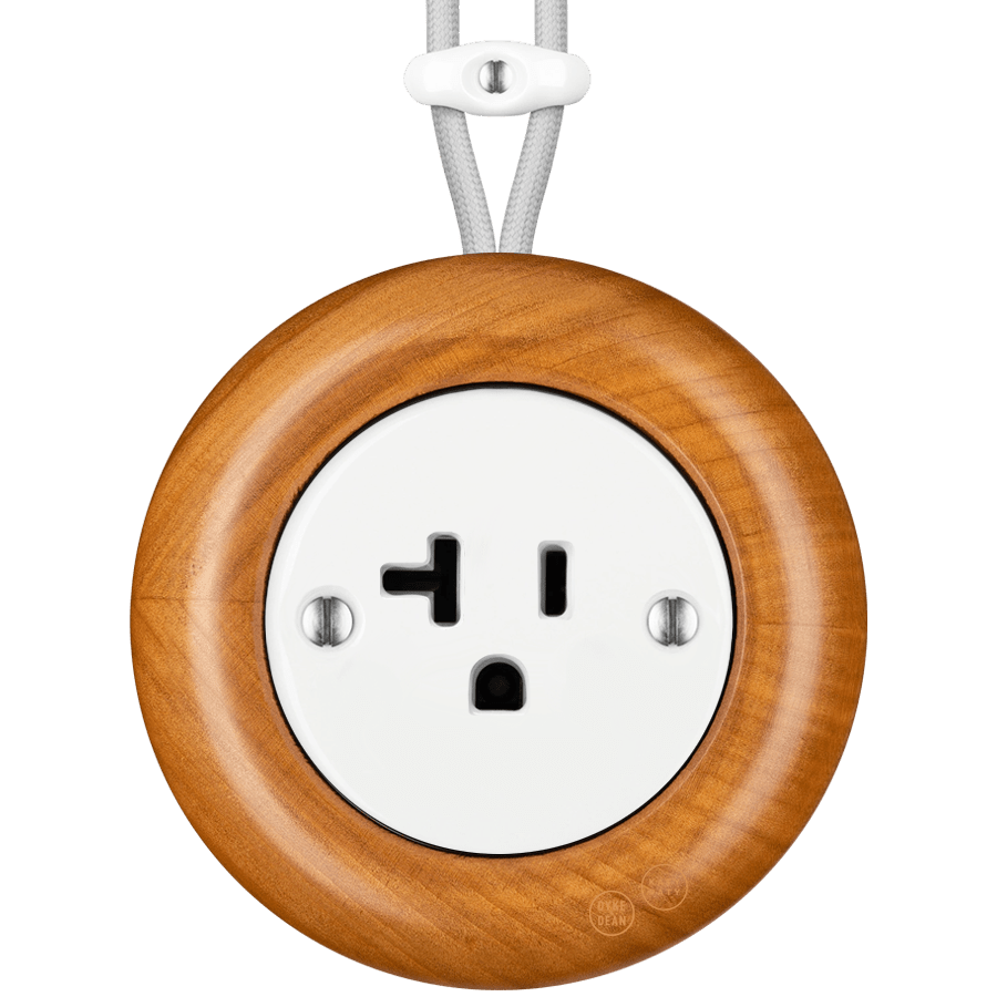 WOODEN PORCELAIN SURFACE MOUNTED PADELUS SOCKET USA 20AMP - DYKE & DEAN