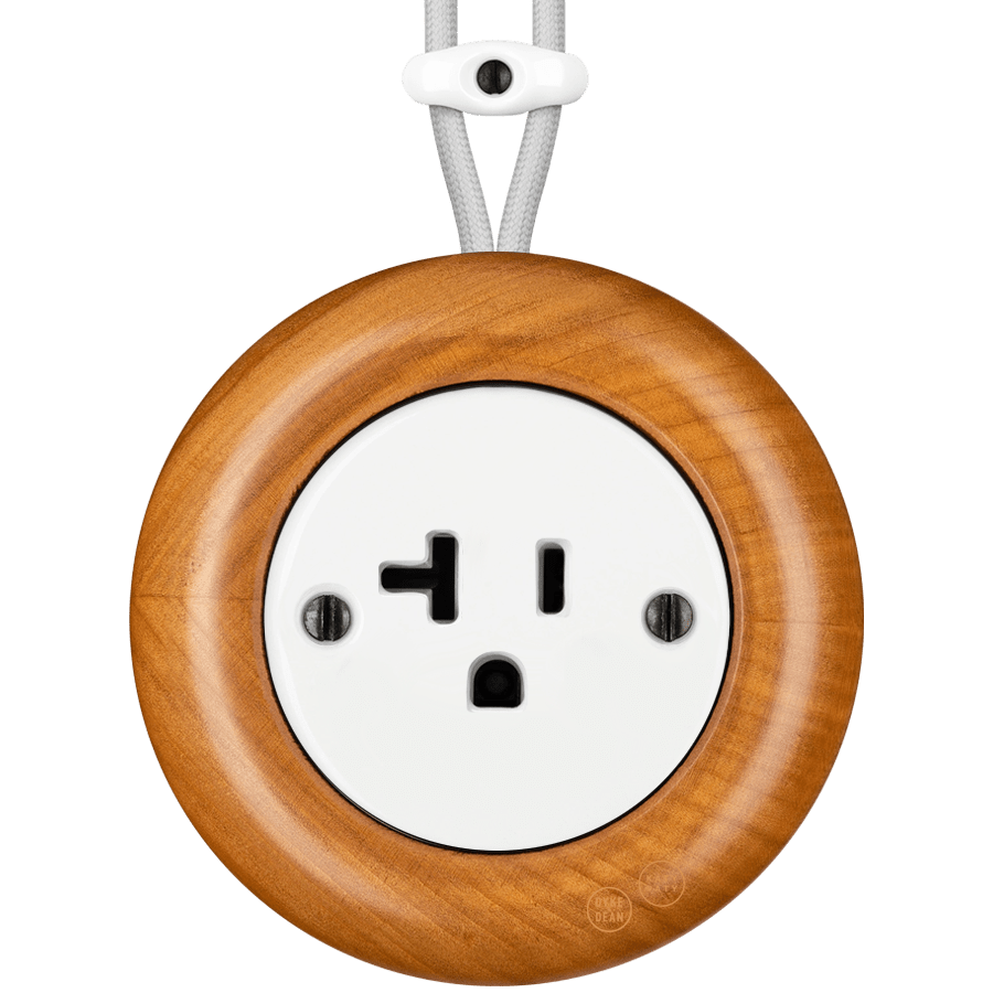 WOODEN PORCELAIN SURFACE MOUNTED PADELUS SOCKET USA 20AMP - DYKE & DEAN