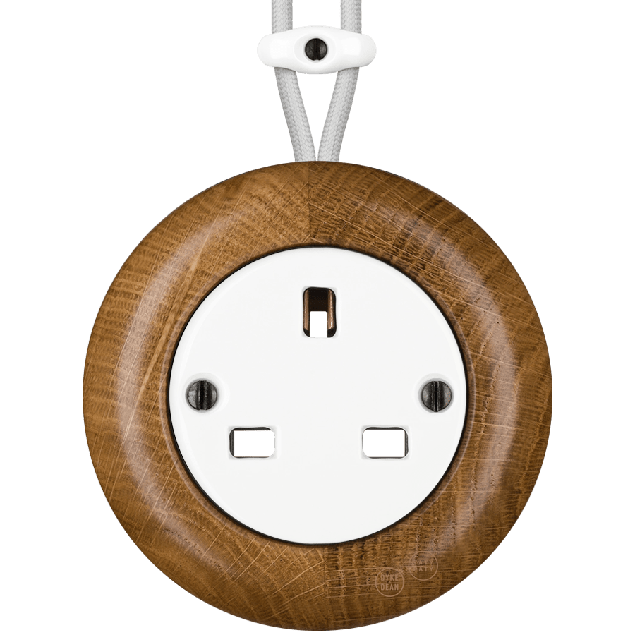 WOODEN PORCELAIN SURFACE MOUNTED ROBUS SOCKET UK - DYKE & DEAN