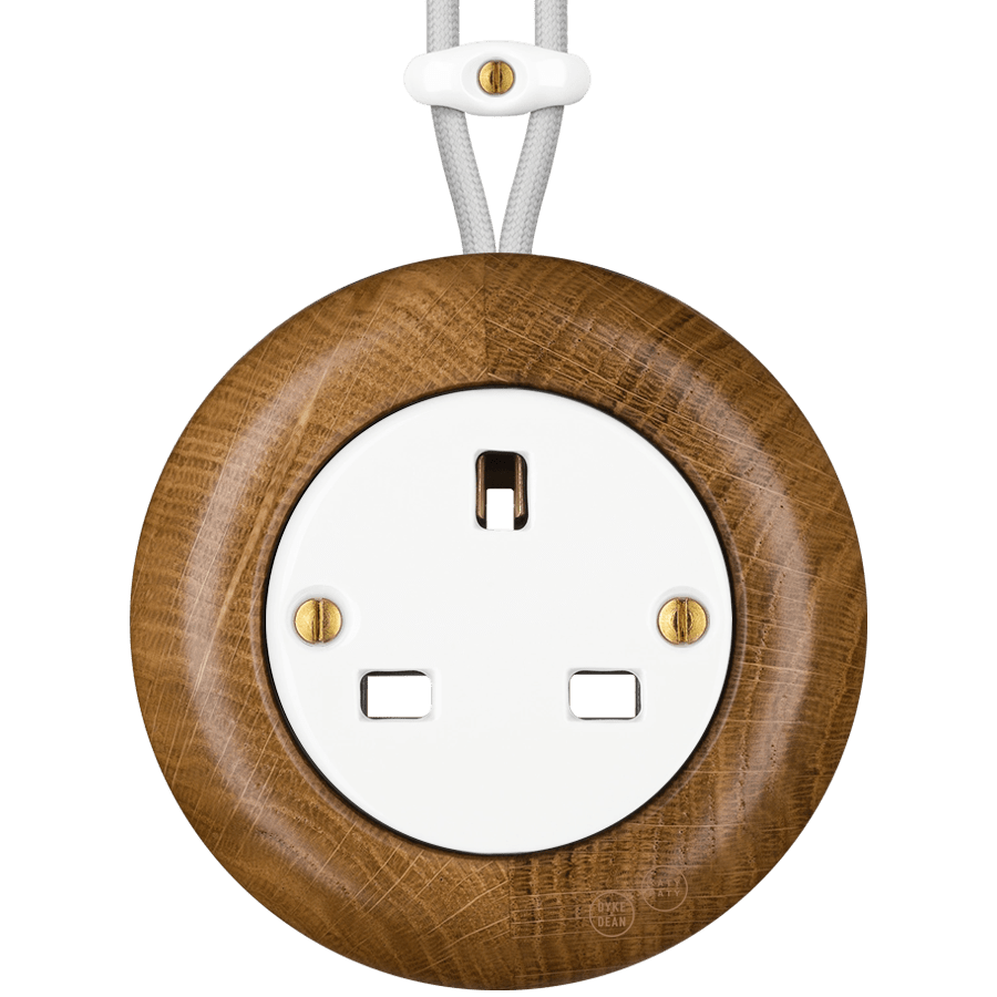 WOODEN PORCELAIN SURFACE MOUNTED ROBUS SOCKET UK - DYKE & DEAN
