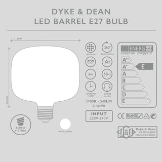 BARREL LED PORCELAIN E27 BULB - DYKE & DEAN