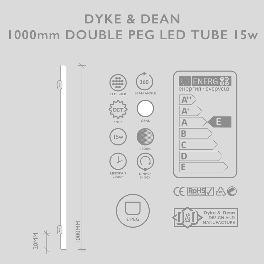 BLACK PEG TUBE BULB DOUBLE MOUNT 1000 - DYKE & DEAN