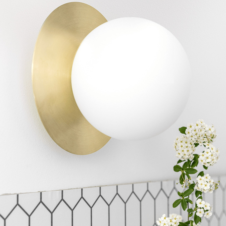 BRASS DISC GLOBE WALL LIGHT - DYKE & DEAN