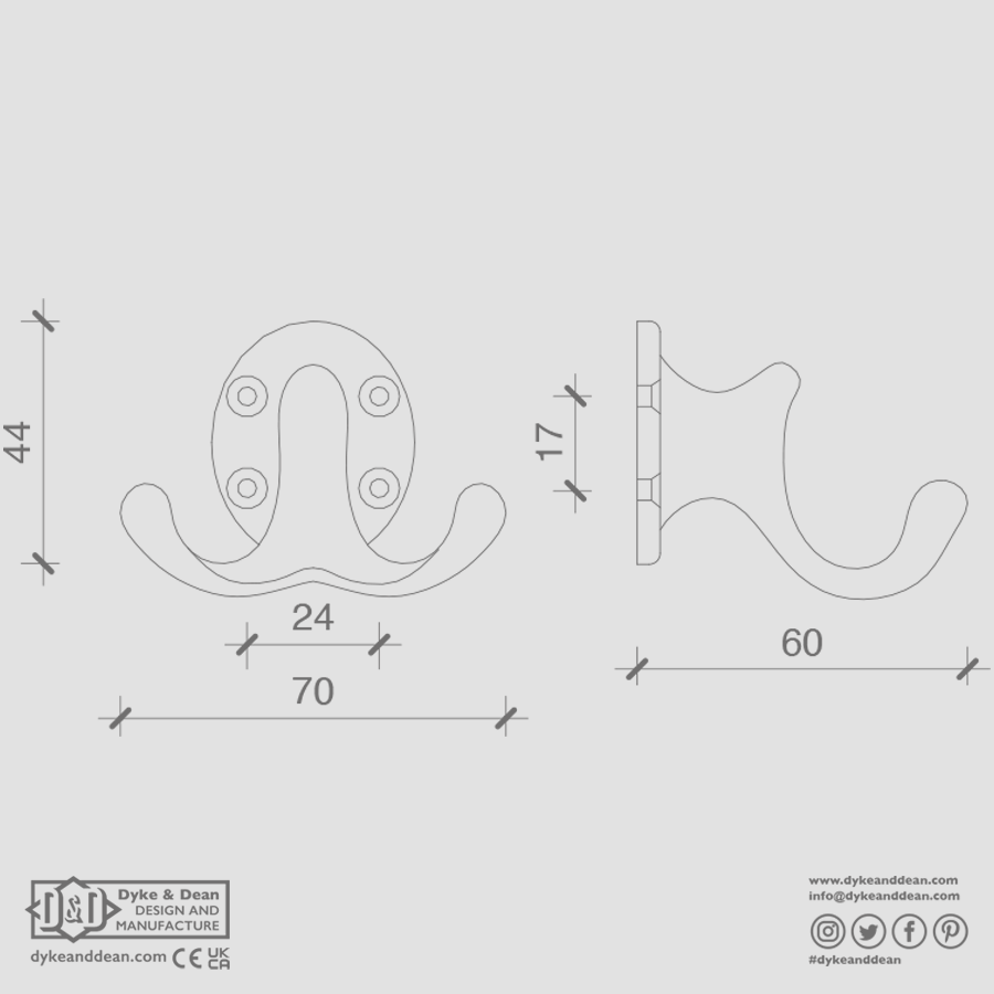 CAST DOUBLE WALL HOOK ALUMINIUM - DYKE & DEAN