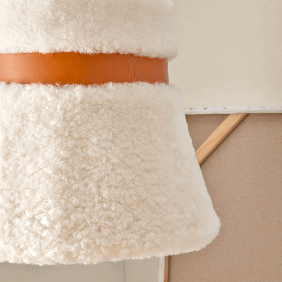 CUERO SHEEPSKIN AND LEATHER PENDANT LAMP SHADE - DYKE & DEAN