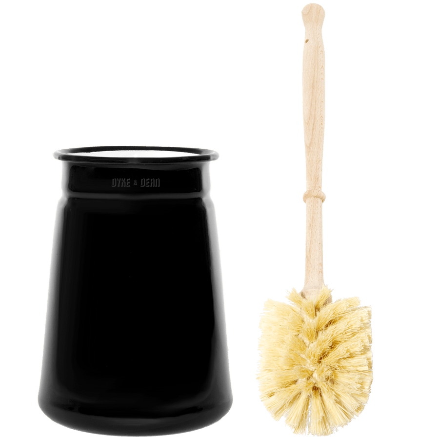 ENAMEL TOILET BRUSH HOLDER SET BLACK - DYKE & DEAN