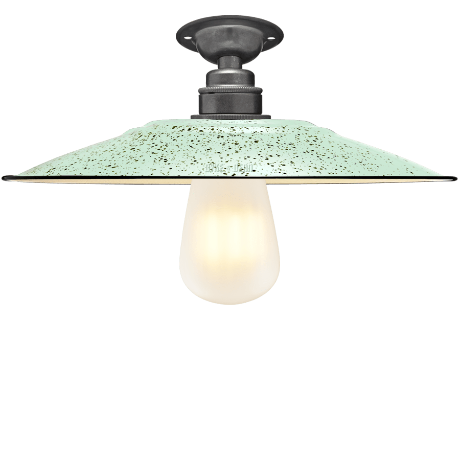 FIXED FLAT MINT GREEN SPECKLE ENAMEL SHADE - DYKE & DEAN