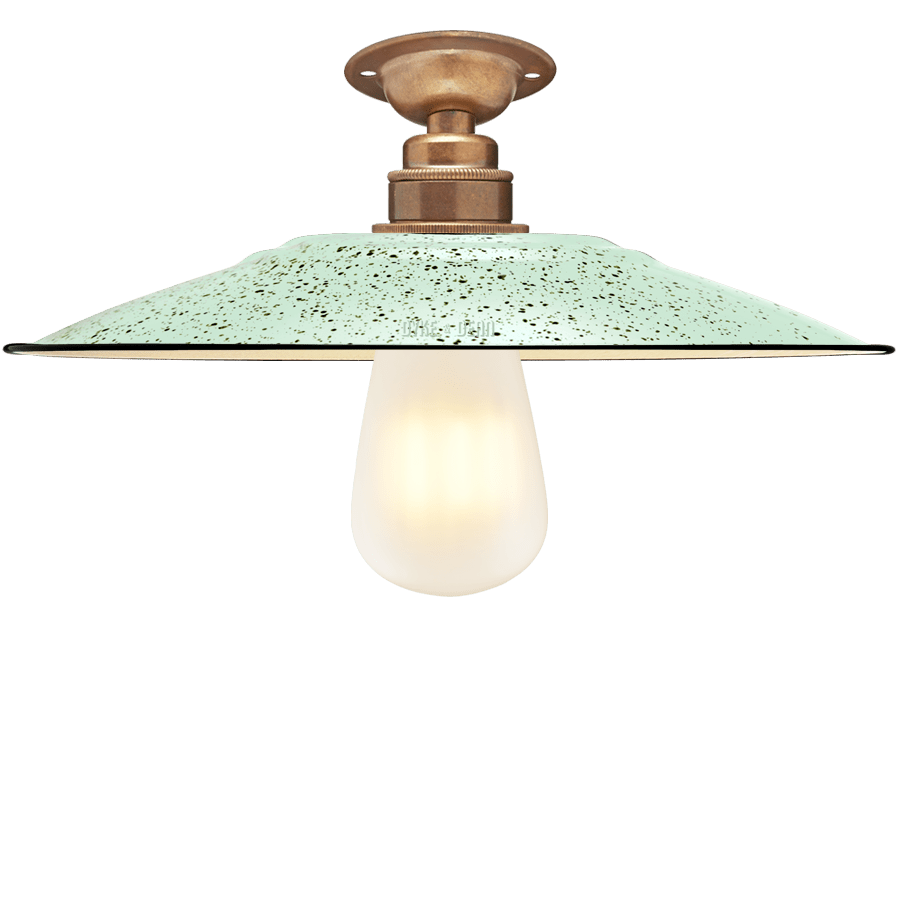 FIXED FLAT MINT GREEN SPECKLE ENAMEL SHADE - DYKE & DEAN