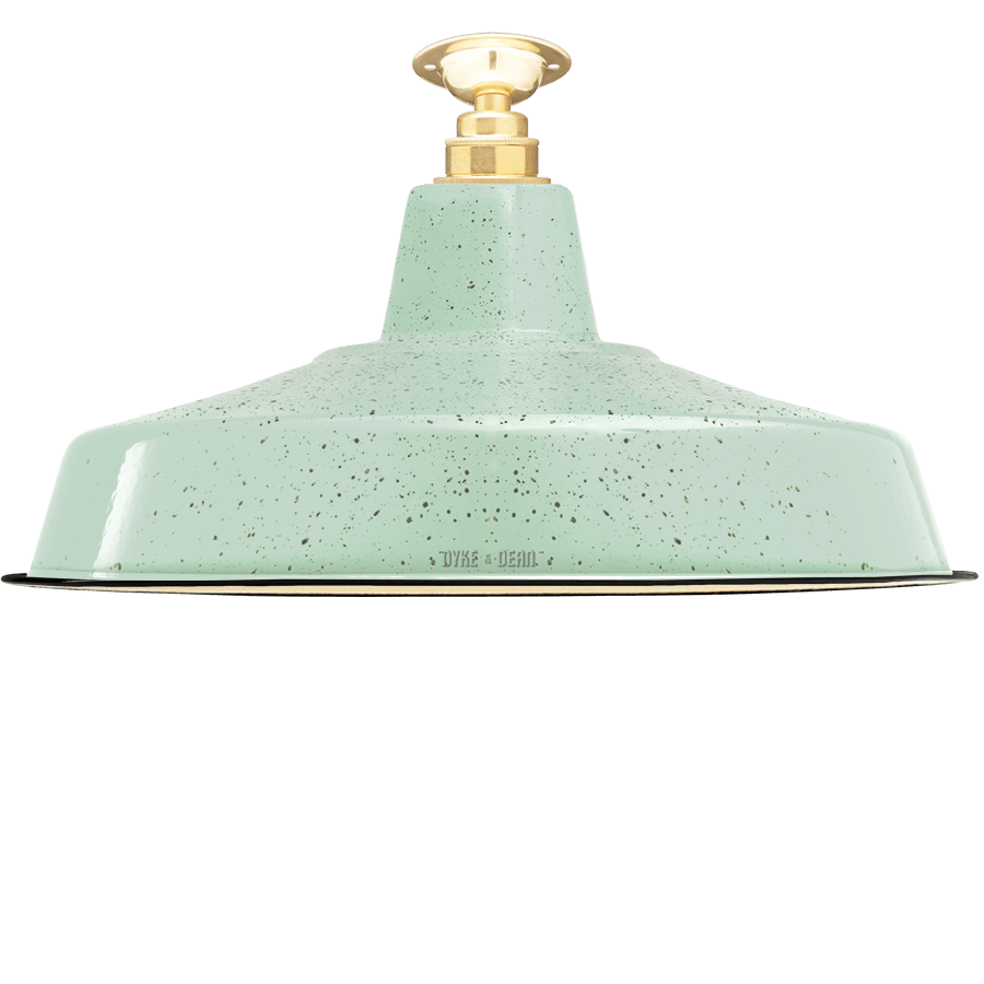 FIXED LARGE MINT GREEN SPECKLE ENAMEL SHADE - DYKE & DEAN