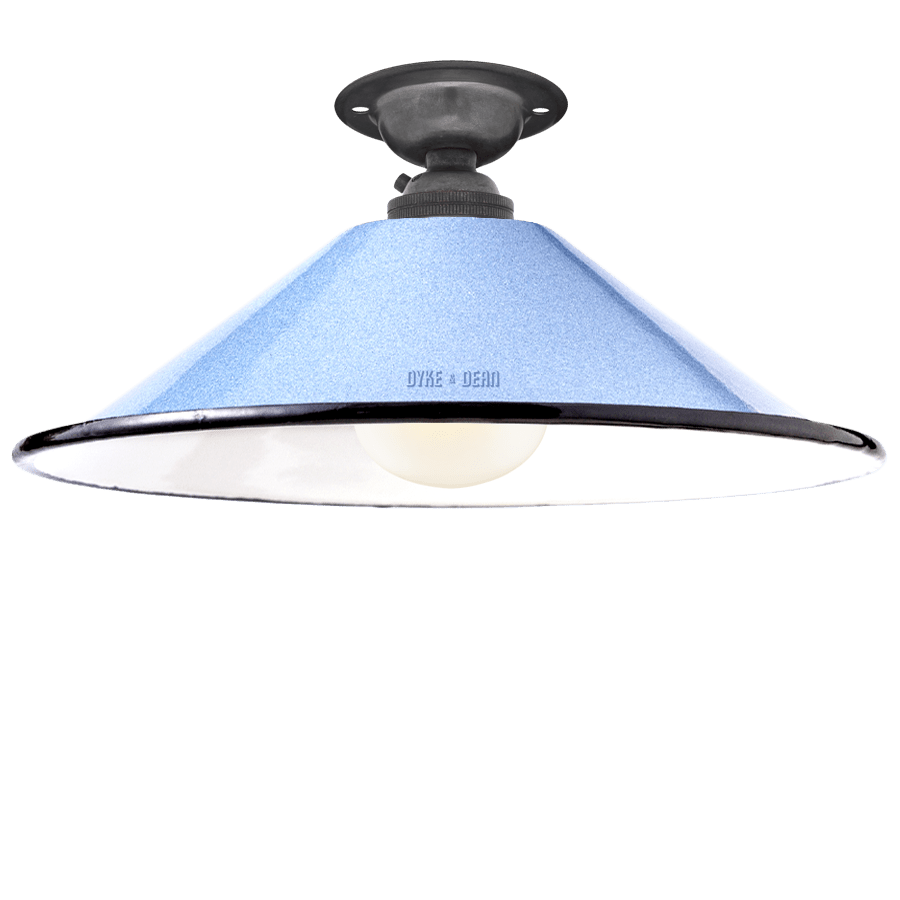 FIXED SMALL BLUE ENAMEL CONE SHADE - DYKE & DEAN