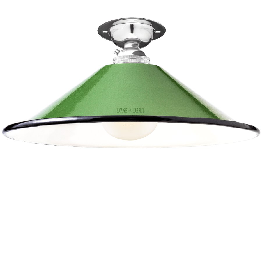 FIXED SMALL GREEN ENAMEL CONE SHADE - DYKE & DEAN