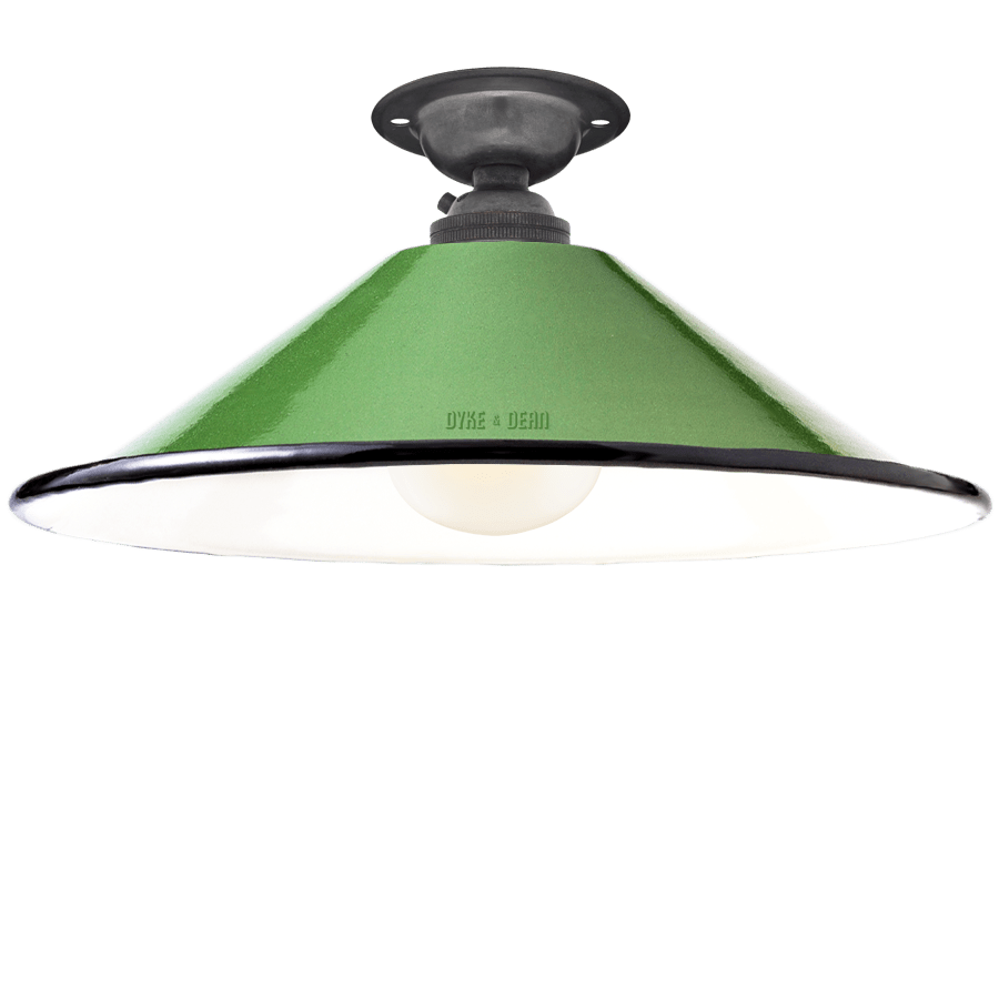 FIXED SMALL GREEN ENAMEL CONE SHADE - DYKE & DEAN