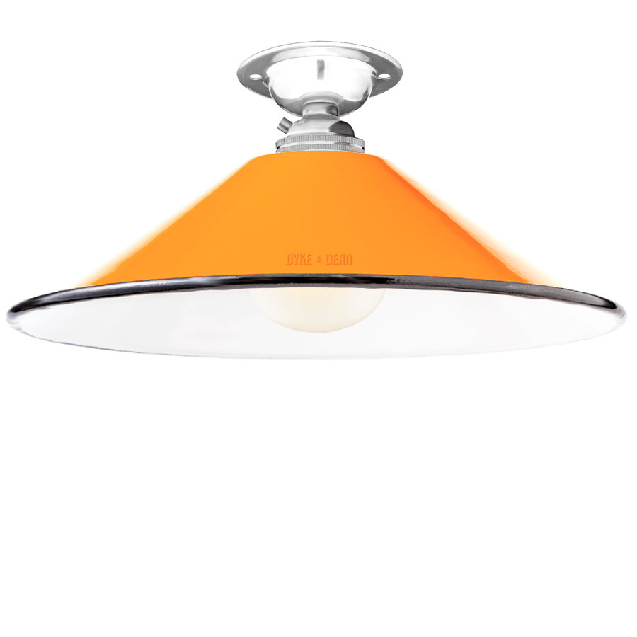 FIXED SMALL ORANGE ENAMEL CONE SHADE - DYKE & DEAN