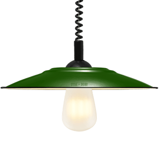 FLAT GREEN ENAMEL RETRACTABLE CORD LIGHT - DYKE & DEAN