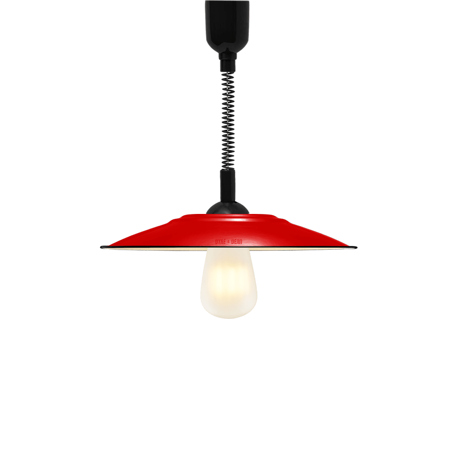 FLAT RED ENAMEL RETRACTABLE CORD LIGHT - DYKE & DEAN