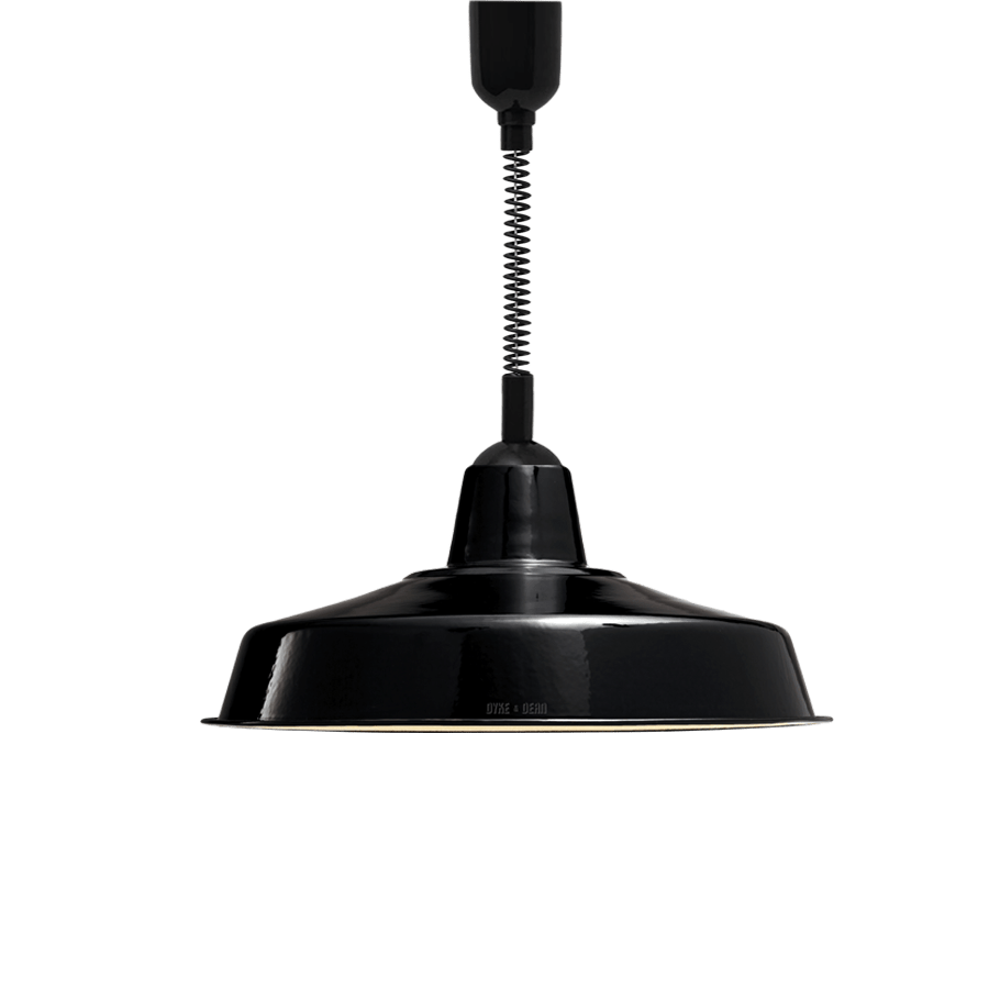 LARGE BLACK ENAMEL RETRACTABLE CORD LIGHT - DYKE & DEAN