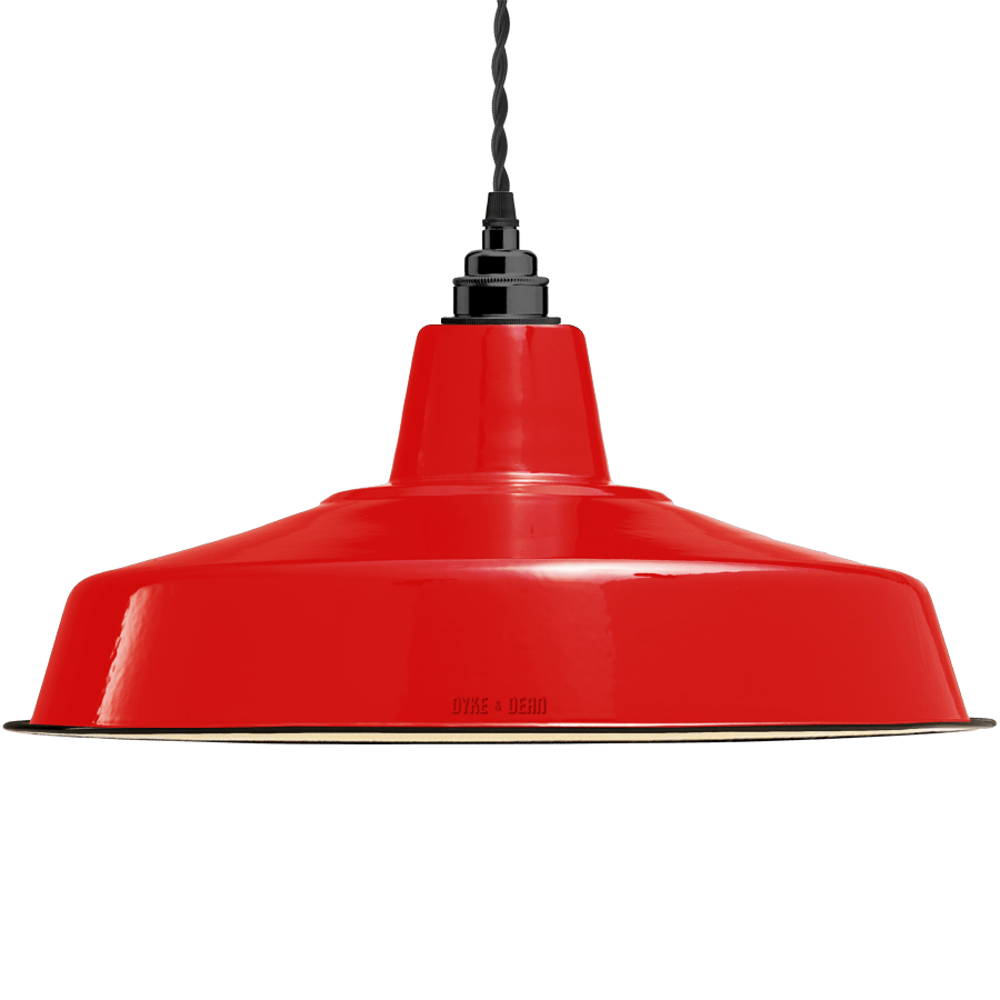 LARGE RED ENAMEL SHADE - DYKE & DEAN