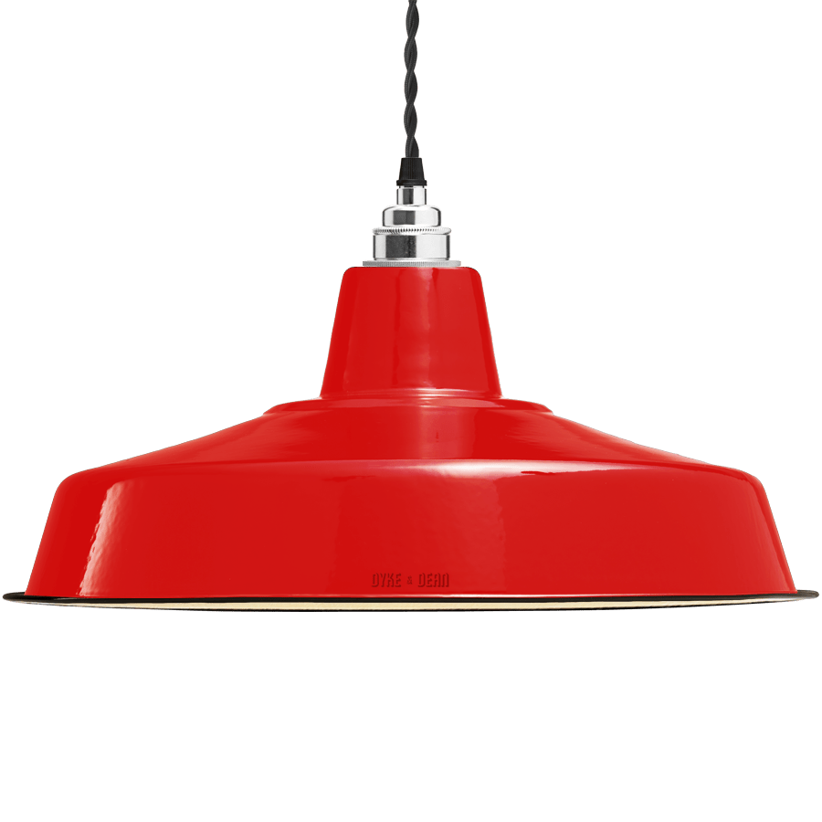 LARGE RED ENAMEL SHADE - DYKE & DEAN