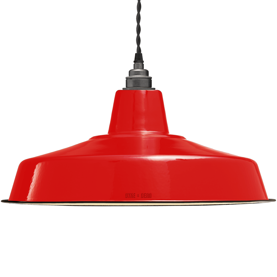 LARGE RED ENAMEL SHADE - DYKE & DEAN