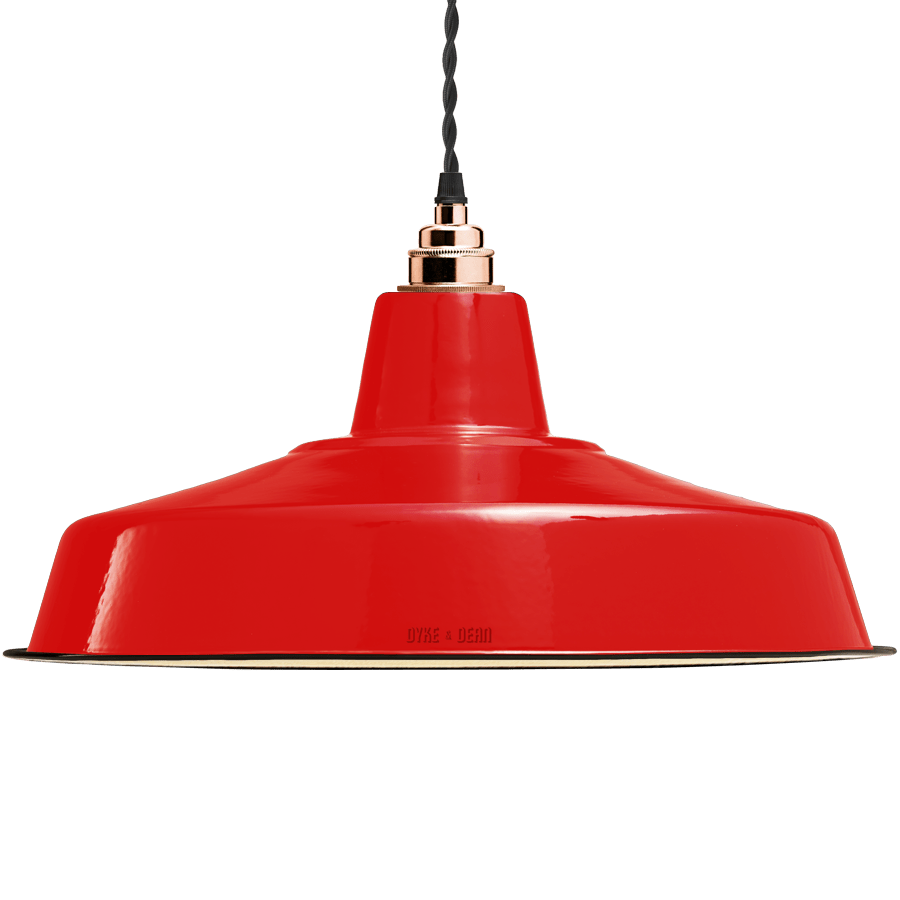 LARGE RED ENAMEL SHADE - DYKE & DEAN