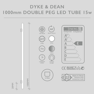 LED DOUBLE OPAL GLASS TUBE PEG BULB 9.9W 1000MM - DYKE & DEAN