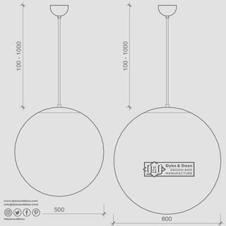 OPAL GLOBE PENDANT CHROME 600mm - DYKE & DEAN