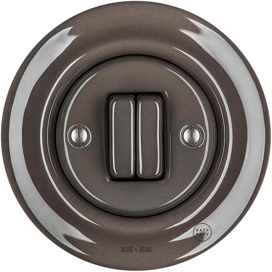 PORCELAIN WALL LIGHT SWITCH BROWN DOUBLE - DYKE & DEAN