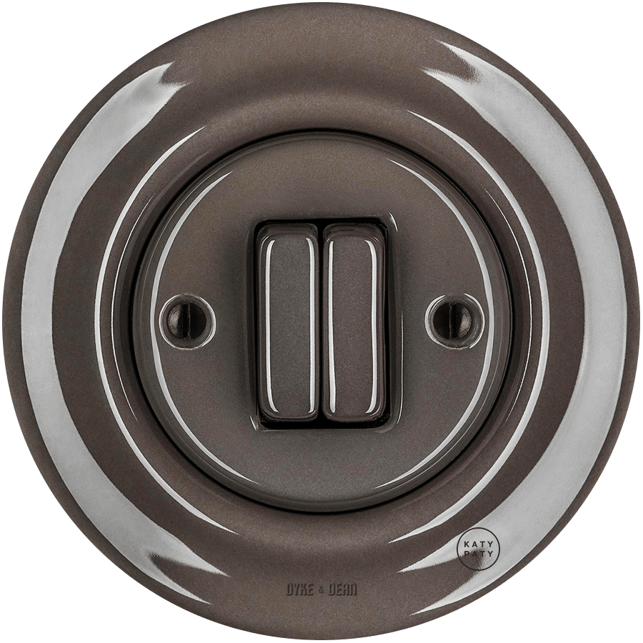 PORCELAIN WALL LIGHT SWITCH BROWN DOUBLE - DYKE & DEAN