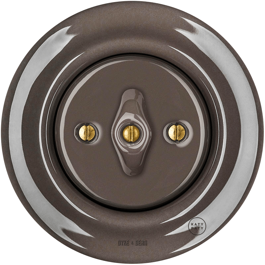 PORCELAIN WALL LIGHT SWITCH BROWN ROTARY - DYKE & DEAN