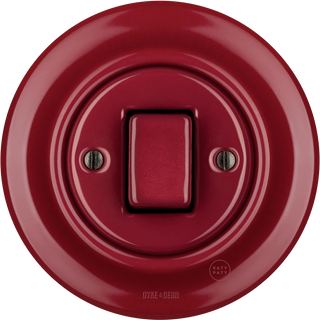 PORCELAIN WALL LIGHT SWITCH BURGUNDY FAT BUTTON - DYKE & DEAN