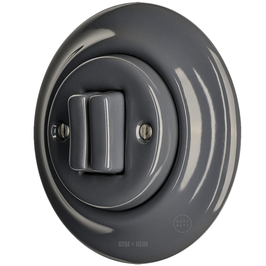 PORCELAIN WALL LIGHT SWITCH DARK GREY DOUBLE - DYKE & DEAN
