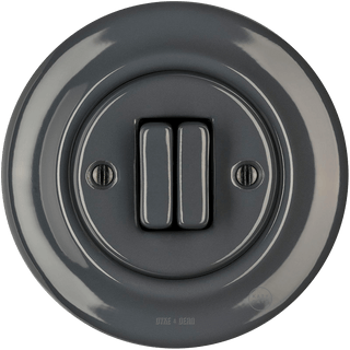 PORCELAIN WALL LIGHT SWITCH DARK GREY DOUBLE - DYKE & DEAN