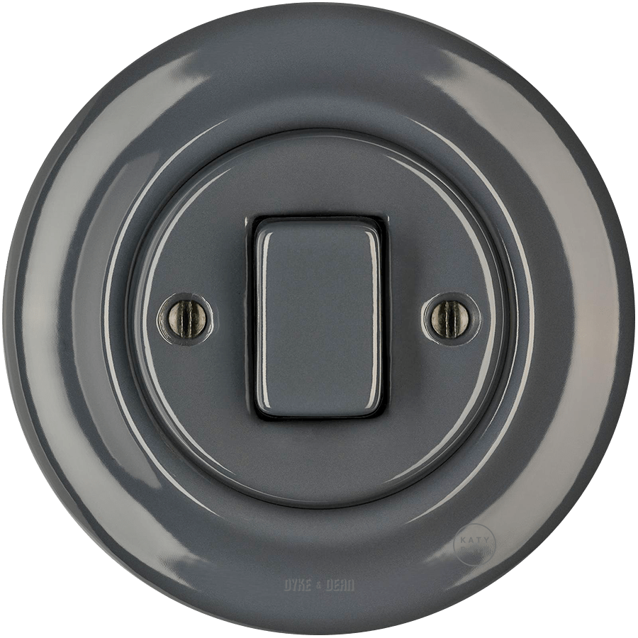 PORCELAIN WALL LIGHT SWITCH DARK GREY FAT BUTTON - DYKE & DEAN