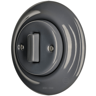 PORCELAIN WALL LIGHT SWITCH DARK GREY SLIM BUTTON - DYKE & DEAN