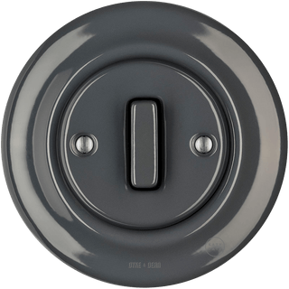 PORCELAIN WALL LIGHT SWITCH DARK GREY SLIM BUTTON - DYKE & DEAN