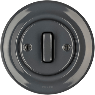 PORCELAIN WALL LIGHT SWITCH DARK GREY SLIM BUTTON - DYKE & DEAN