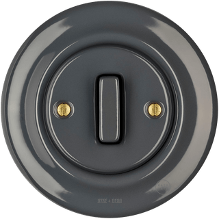 PORCELAIN WALL LIGHT SWITCH DARK GREY SLIM BUTTON - DYKE & DEAN
