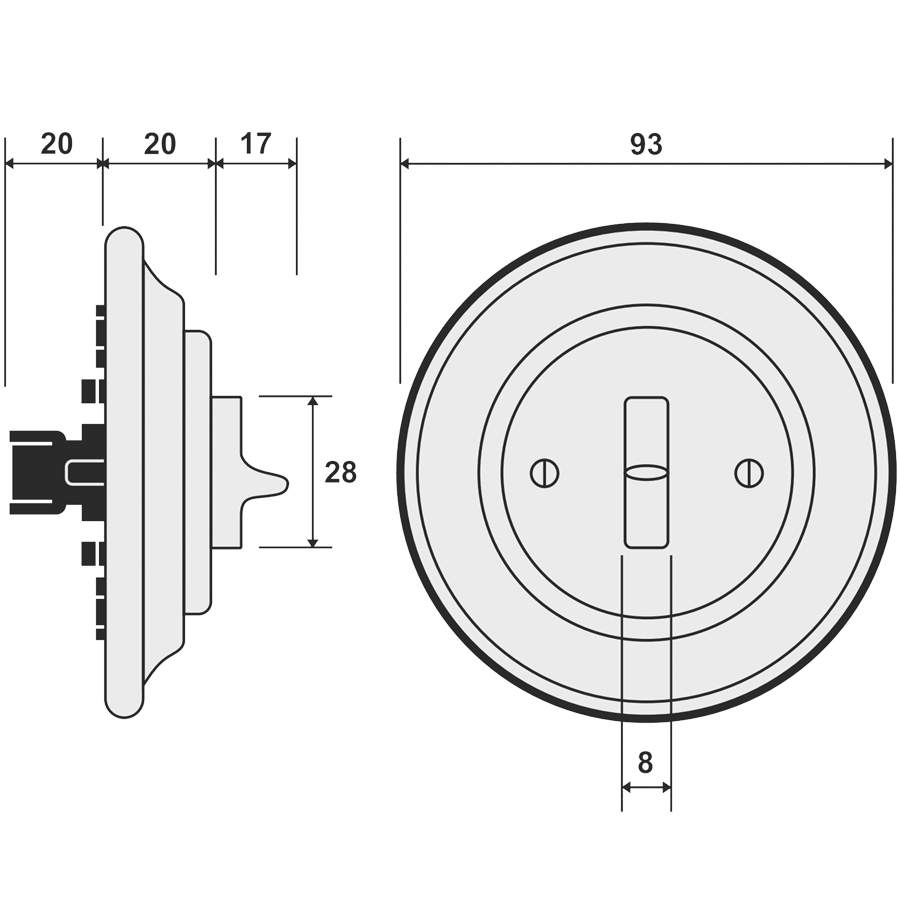 PORCELAIN WALL LIGHT SWITCH DERMA TOGGLE - DYKE & DEAN