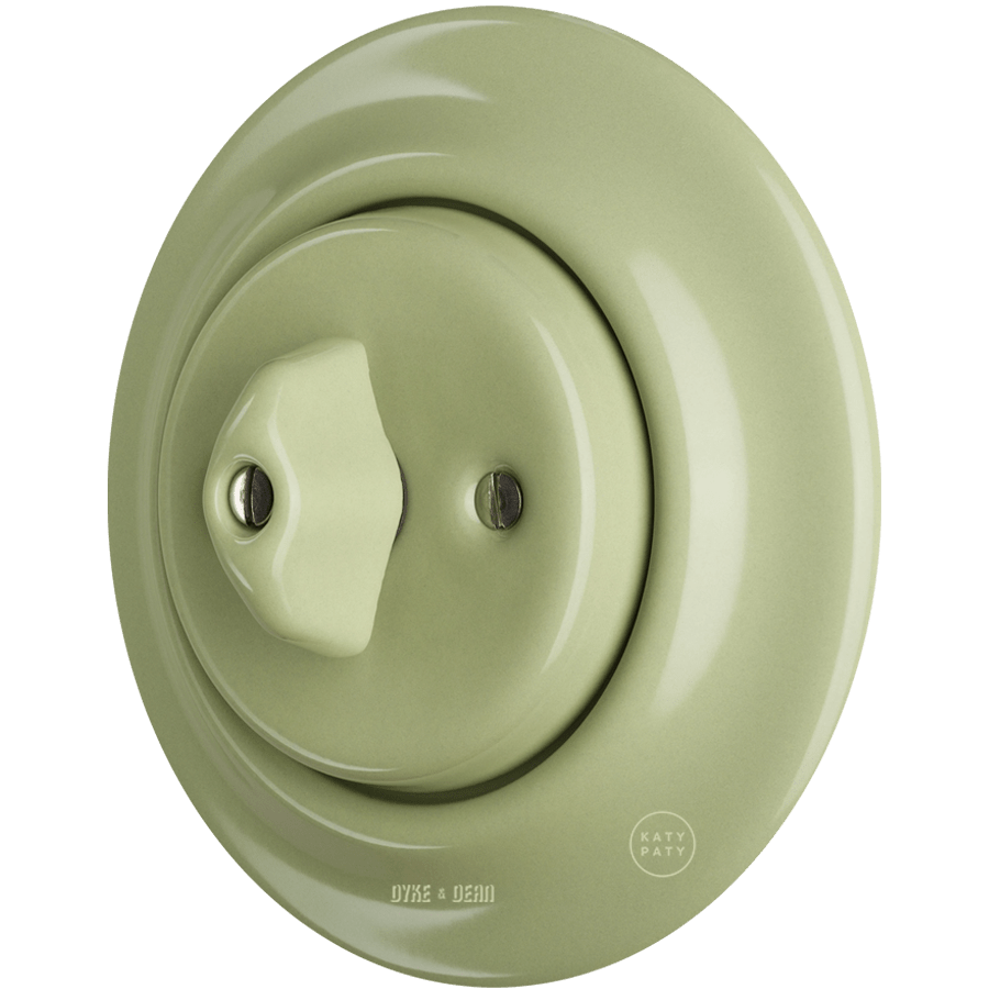 PORCELAIN WALL LIGHT SWITCH ROTARY MOSS GREEN - DYKE & DEAN