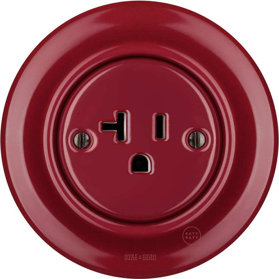 PORCELAIN WALL SOCKET BURGUNDY USA 20 AMP - DYKE & DEAN