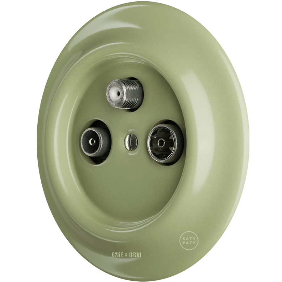 PORCELAIN WALL SOCKET MOSS GREEN TV ANTENNA - DYKE & DEAN