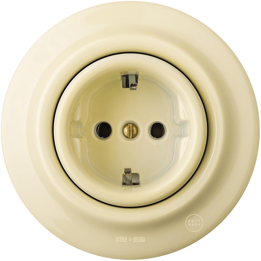 PORCELAIN WALL SOCKET VANILLA SCHUKO BRASS SCREWS - DYKE & DEAN